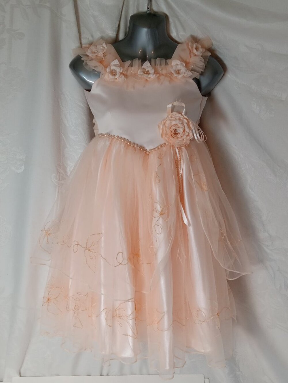 Girls Thy Thy Formal Party Pageant Dress 6 Pastel Peach Layers Ruffles Floral